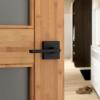 imageKwikset Halifax Vacant Occupied Bathroom Door Handle Lock Privacy Door Lever with Indicator Matte BlackMatte Black