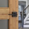 imageKwikset Halifax Vacant Occupied Bathroom Door Handle Lock Privacy Door Lever with Indicator Matte BlackMatte Black