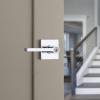 imageKwikset Halifax Vacant Occupied Bathroom Door Handle Lock Privacy Door Lever with Indicator Matte BlackPolished Chrome