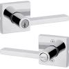 imageKwikset Halifax Vacant Occupied Bathroom Door Handle Lock Privacy Door Lever with Indicator Matte BlackPolished Chrome
