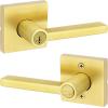 imageKwikset Halifax Vacant Occupied Bathroom Door Handle Lock Privacy Door Lever with Indicator Matte BlackSatin Brass