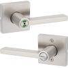 imageKwikset Halifax Vacant Occupied Bathroom Door Handle Lock Privacy Door Lever with Indicator Matte BlackSatin Nickel