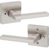 imageKwikset Halifax Vacant Occupied Bathroom Door Handle Lock Privacy Door Lever with Indicator Matte BlackSatin Nickel