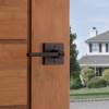 imageKwikset Halifax Vacant Occupied Bathroom Door Handle Lock Privacy Door Lever with Indicator Matte BlackVenetian Bronze
