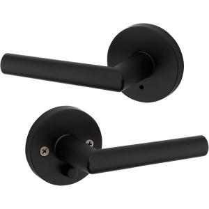 imageKwikset 91550030 Milan Door Handle Lever with Modern Contemporary Slim Round Design for Home Bedroom or Bathroom Privacy in Iron Matte BlackMatte Black